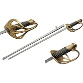 SZCO 32&rdquo; Officer Ceremonial Sword &ndash; Military Dress Sword for Adults with Brass Guard &amp; Pommel, Leather Wrapped Handle &amp; Metal Scabbard for Reenactment, Costume, Display &amp; Ceremonial Use