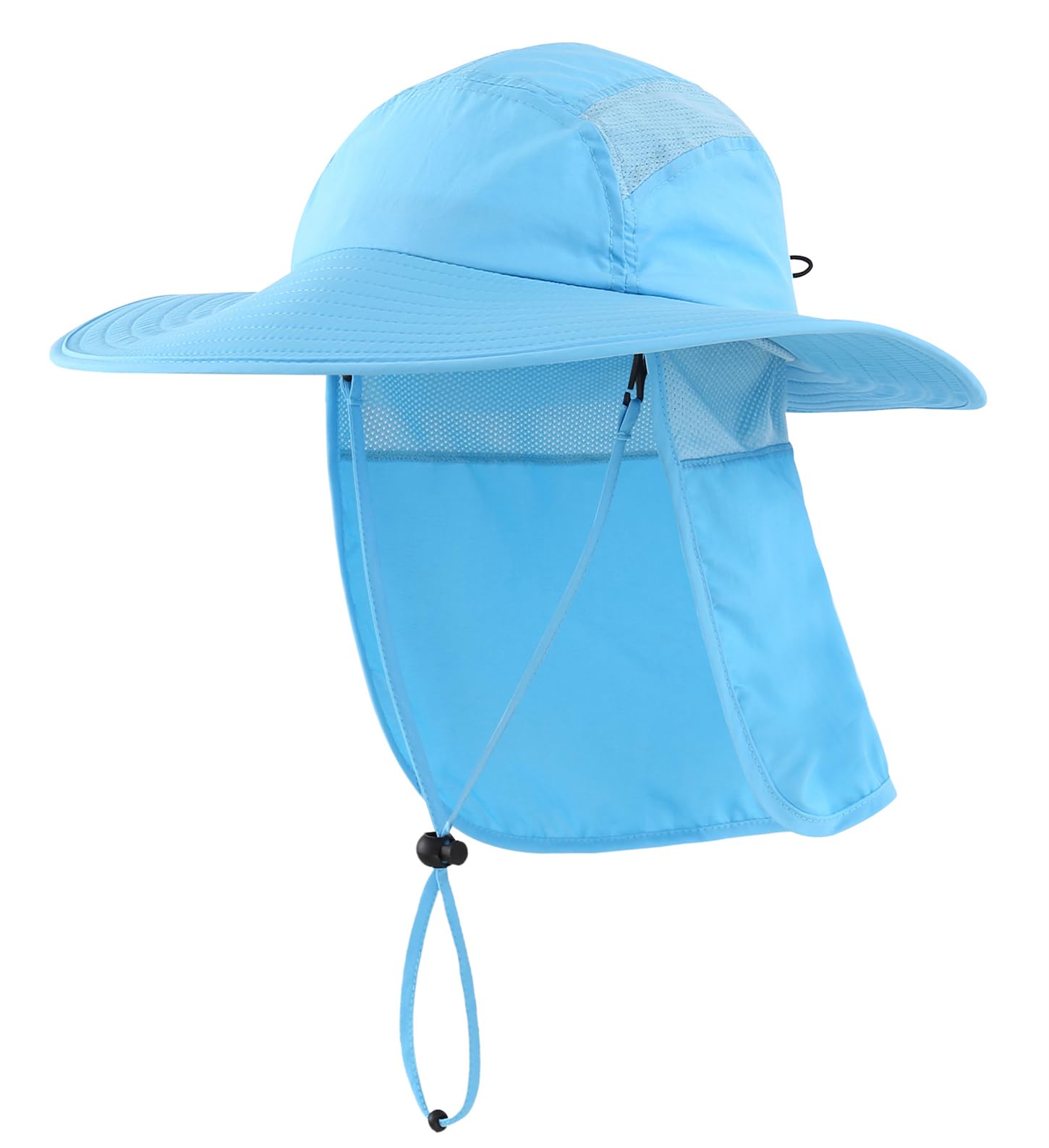 Decentron Adult UPF 50+ Sun Protection Cap Wide Brim Fishing Hat with Neck Flap (Aqua Blue)
