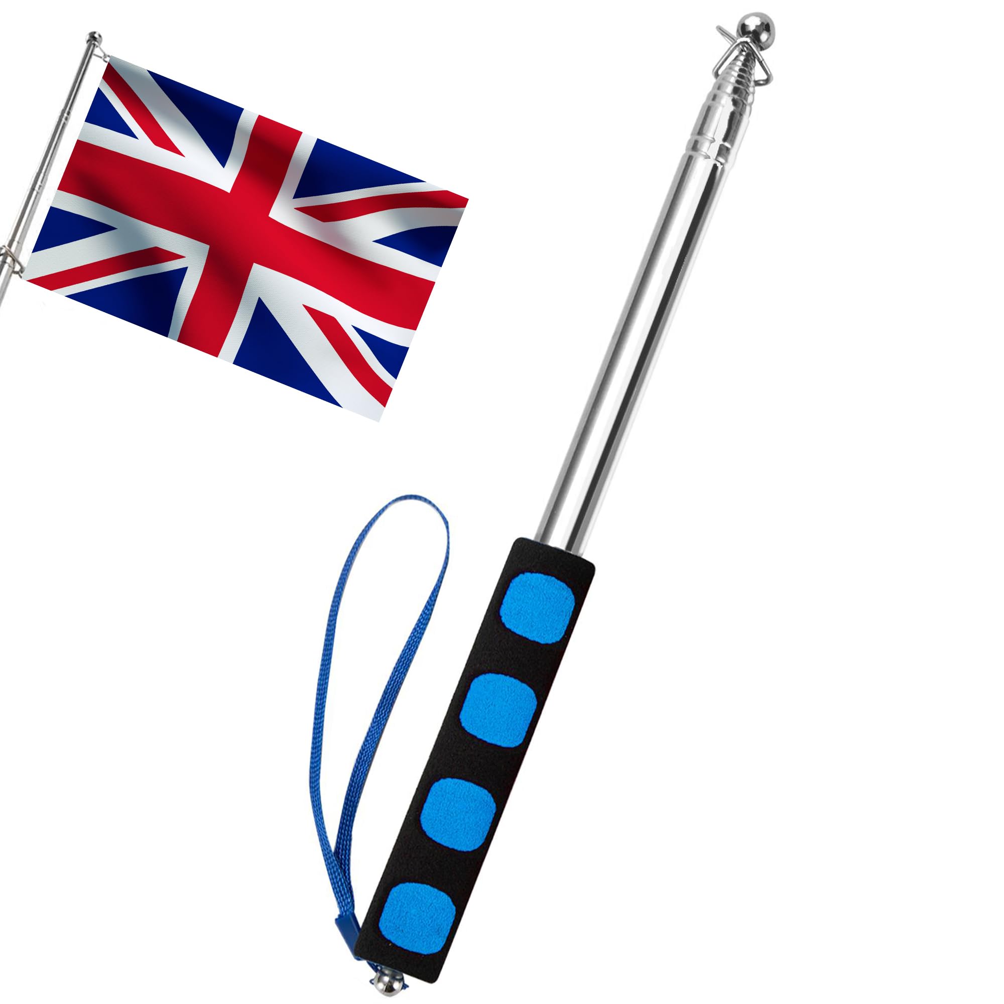 Heveer Telescopic Flag Pole 2M Stainless Steel Handheld Flag Pole Portable Extendable Flag Pole Telescopic Flagpole for Teacher Tour Guide Camping Blue