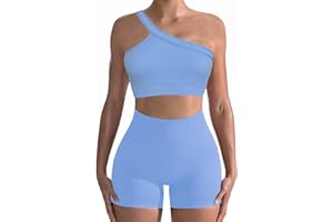 NIYOKKI Workout Sets for Women 2 Piece Seamless Sexy One Shoulder Sport Bra High Waist Shorts GMY Yoga Two Piece Outfits