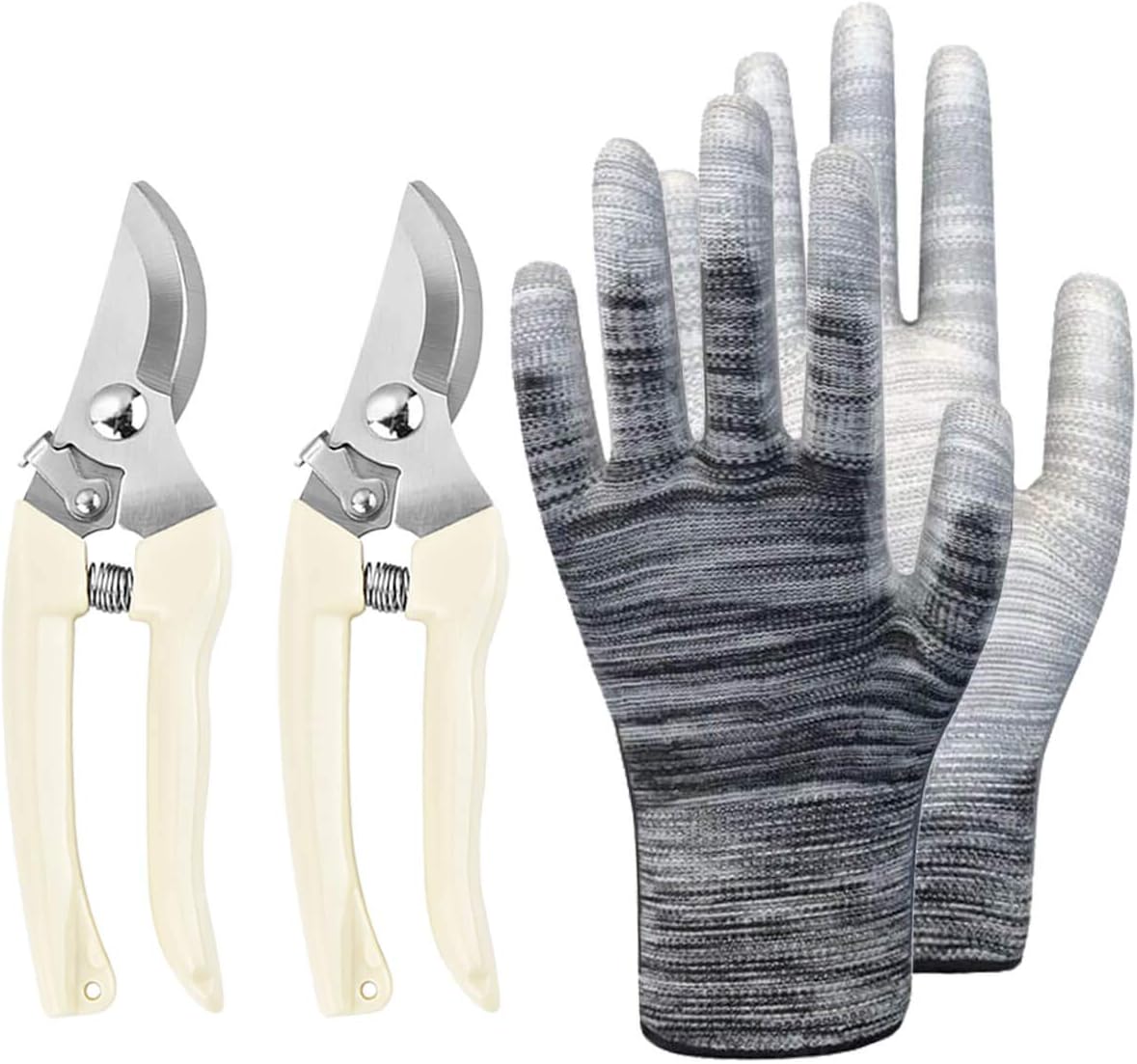 BUGUI Garden Pruning Shears (Set of 3) - Bypass Pruner(2 pcs)+Gardening Gloves, Ultra Lightweight Hand Pruners, Professional Gardening Scissors for Cutting Live Flowers, Plants, Light Branches