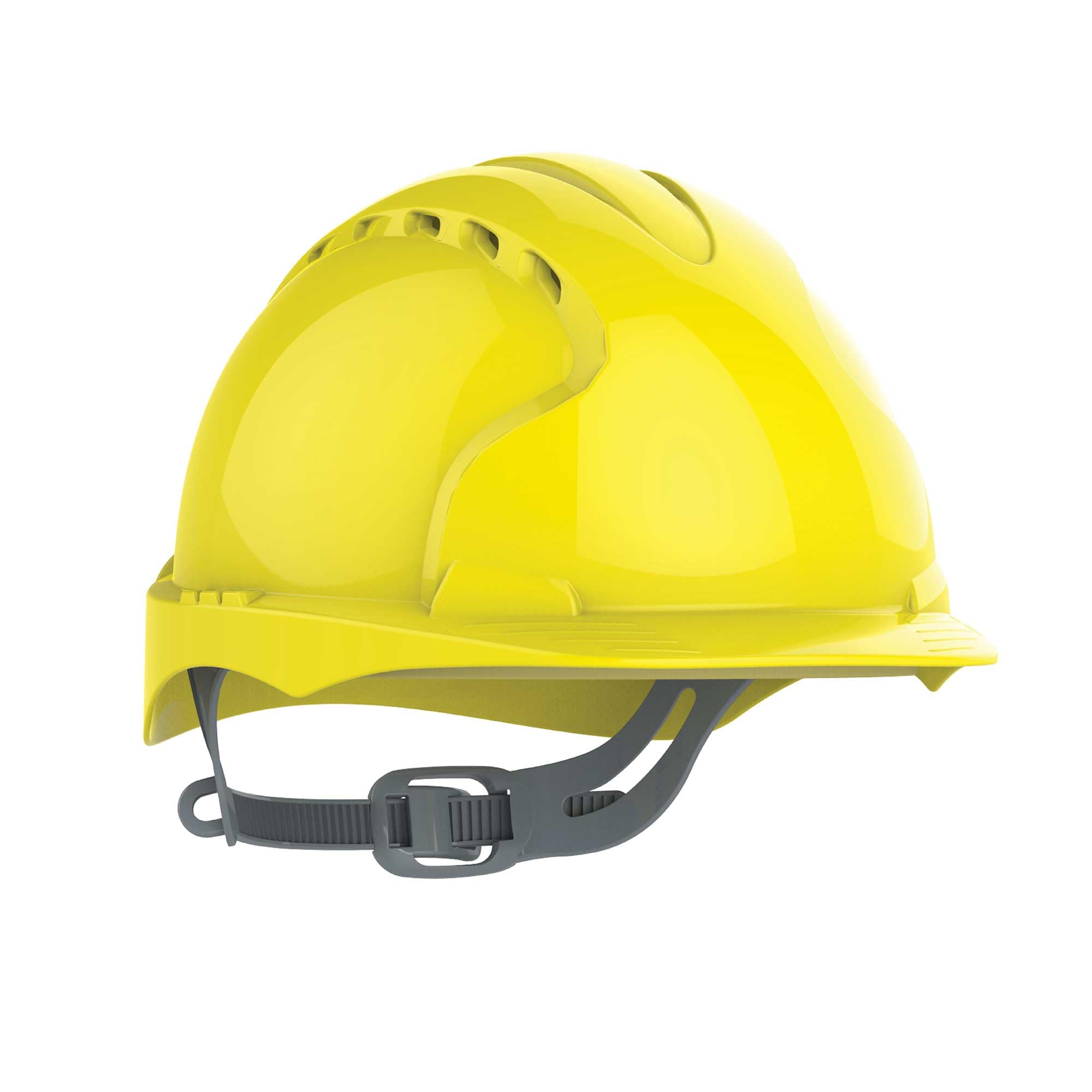 JSP EVO2 Safety Helmet Hard Hat - Vented - Yellow - Slip Ratchet Adjustment - Adjustable Precision Fit Harness - Lightweight - For Construction, Building, Civil Engineering & Industry - EN397