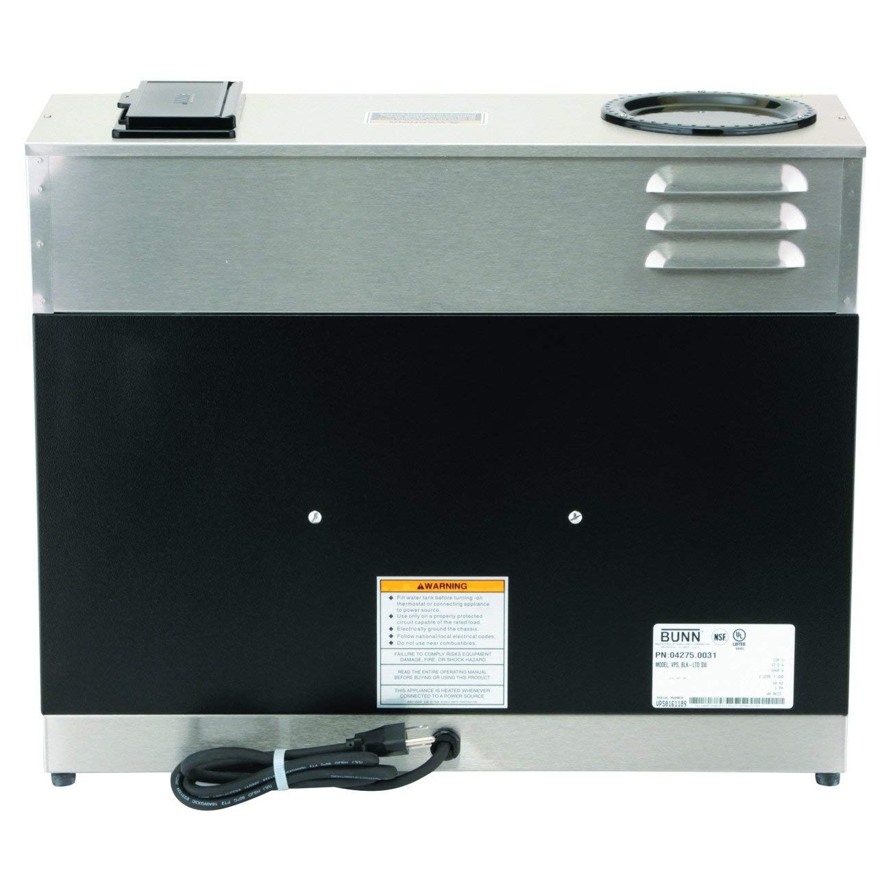 BUNN 04275.0031 Cafetera comercial VPS de 12 tazas, con 3 estaciones de calentamiento (120 V/60/1PH)