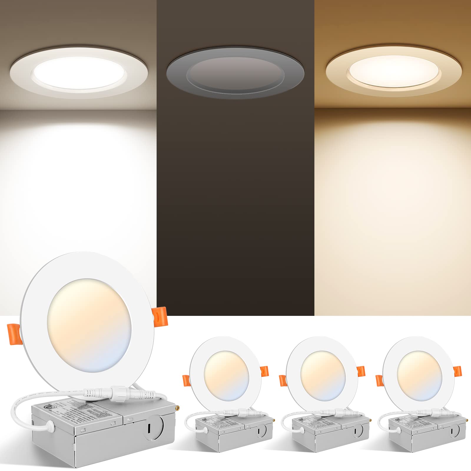Dimmable Night Light IMPOTEK 4 Inch LED Recessed Ceiling Light With Night  Light, Junction Box Supports 5 CCT 2700K/3000K/3500K/4000K/5000K Dimmable  IC Rated ETL Energy Star Listed 9W 800LM - RCL2-9W4IN (Pack Of, image size:1600x1600