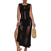 Bsubseach Crochet Beach Cover Ups for Women Sleeveles Swimsuit Coverups Hollow Out Summer Knit Bikini Beachwear