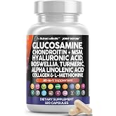 Glucosamine Chondroitin MSM Joint Supplements for Women &amp; Men with Turmeric | Hyaluronic Acid, Boswellia, Collagen, Ginger, Tart Cherry - Flexibility, Mobility &amp; Knee Support Complex Capsules, 120 Count