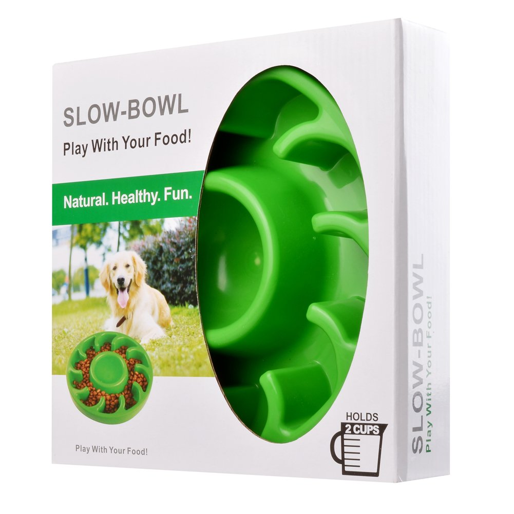 Pet Slow feeder bowl healthy growth eatting slowly feeding reduce speed Dog Bowl Prevent Choking obesity overweight (Green)