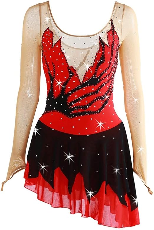 Kmgjc Figure Skating Dress Women's Girls' Ice Skating Dress Red Quick