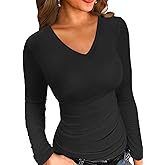 LOLONG T Shirts for Women Short/Long Sleeve V Neck Casual Ribbed Slim Fitted Tops
