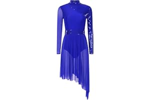 HULIJA Women's Sparkly Sequin Lyrical Dance Costume Long Sleeve Tulle Skirt Leotard Contemporary Dancewear