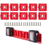 10 Pack Battery Holder for Milwaukee M18 18V Battery,Wall Mount Battery Storage for Work Van,Shelf(w/20 Screws, No Battery) P