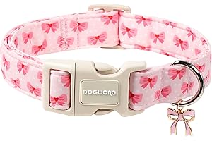 DOGWONG Cute Bowtie Printed Collar for Small Medium Large Dogs - Pink Dog Collar for Girl Female Dogs,S