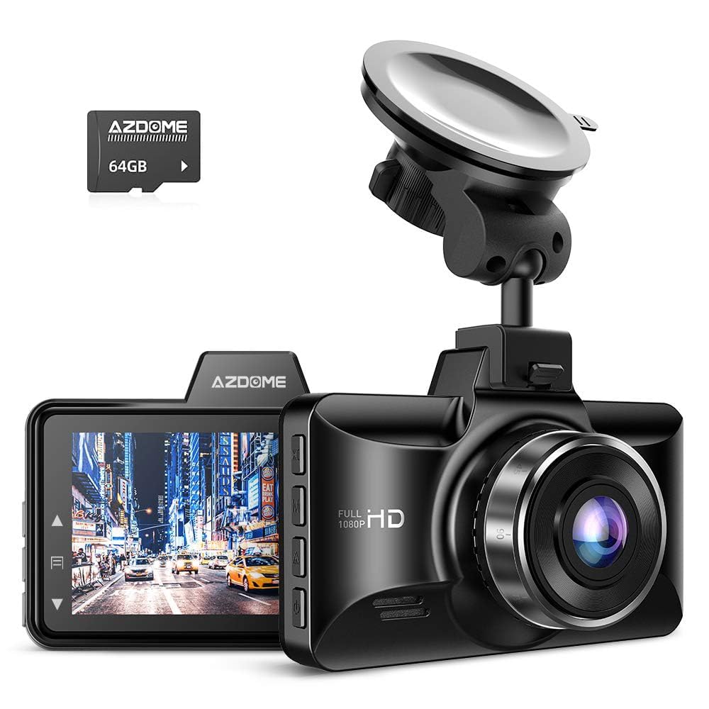 AZDOME Dash Cam Car Camera FHD 1080P with Night Vision, 3 Inch IPS Screen, Wide Angle, Parking Monitor, G-Sensor, Loop Recording, SD Card (M01 Pro)