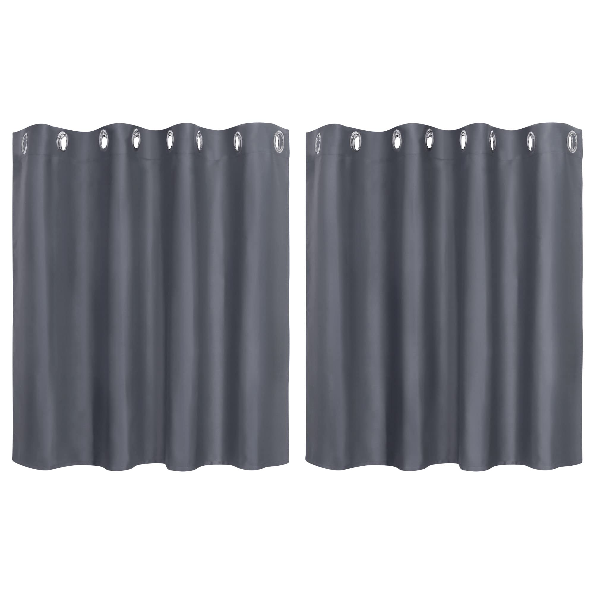 PiccoCasa Blackout Curtains 2 Panels Grommet, Gray Thermal Insulated Curtains Panel Darkening Small Window Curtains for Bedroom Living Room 52 x 36 Inch (Width x Length), 36inch Drop