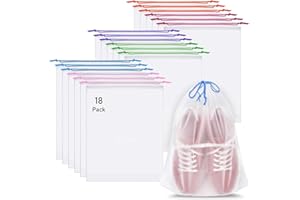 COIDEA 18 Pack Shoe Bags for Travel, 15.7" x 11.8" Clear Travel Shoe Bags for Packing with Colorful Drawstring, Large Waterproof Portable Travel Shoe Storage Bag Travel Essentials Women for and Men