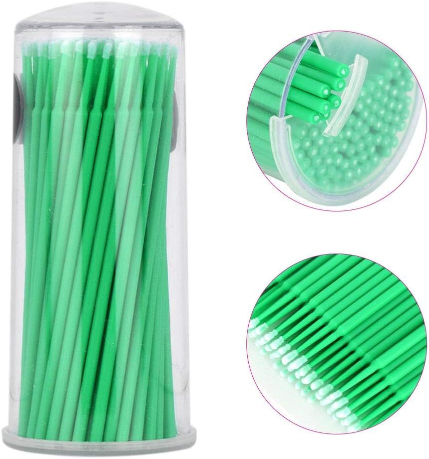 Alonea Micro Applicators Brush, 100PCS Multipurpose Brush Disposable Applicators Tooth Lip Eyelash Brush Micro Brushes Swab Lint (Green)