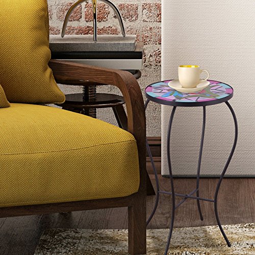 Adeco Round Side Table Plant Stand Accents Serving Snack Tea Glass Top