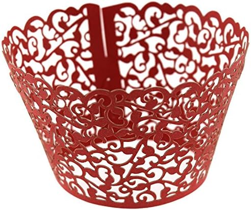 Chiefmax Little Vine Lace Cupcake Wrapper (Laser Cut Filigree) - Great for Wedding or Birthday Party Decoration (Red)