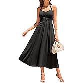 YIOYOLA Women’s Sleeveless Halter Midi Dress with Pockets Ruched Casual Sundress for Beach Party and 2026 Summer Vacation