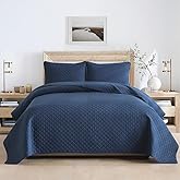 Wistown Cotton Quilt Bedding Sets Queen Size, 3 Pieces Reversible Lightweight Coverlets Comforters Bedspreads for All Seasons,Geometric Stitching Pattern,Navy Blue