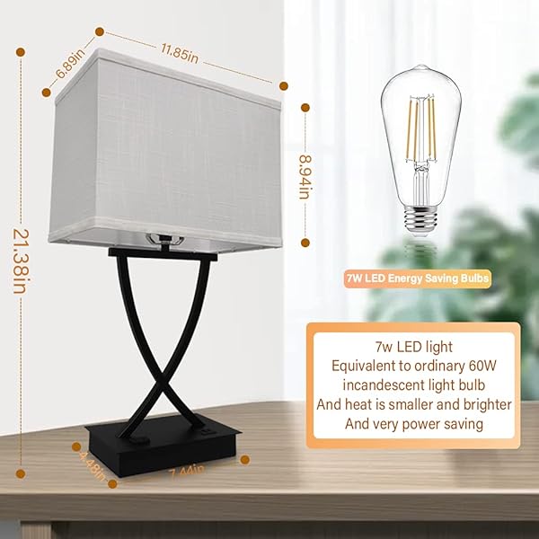 OYEDIS 3-WAY DIMMABLE TOUCH CONTROL MEDIUM TABLE LAMP WITH TYPE C/USB CHARGING PORT AND 1 AC OUTLET WHITE SHADE 21.38″ BEDSIDE NIGHTSTAND LAMP FOR BEDROOM LIVING ROOM OFFICE AND HOTEL BULB INCLUDED