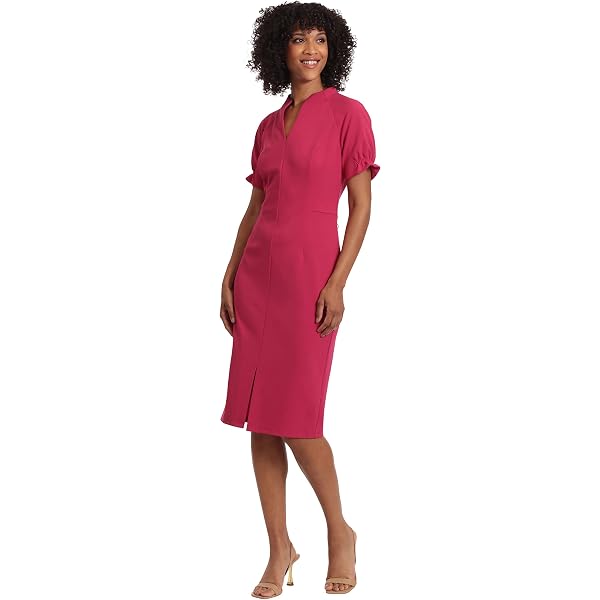 Maggy London Women's Midi Short Sleeve Sheath with Neck Tie Career Office  Work Wear, Italian Plum at Amazon Women's Clothing store