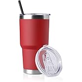 DOMICARE 30 oz Tumbler with Lid and Straw, Stainless Steel Tumblers Bulk, Insulated Vacuum Double Wall Travel Coffee Mug, Durable Powder Coated Tumbler Cup (Red, 1)