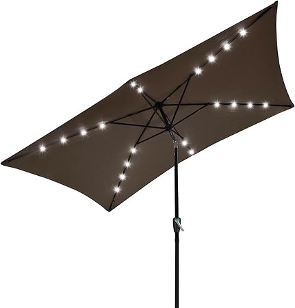 Amazon Com Koval Inc 10 X6 5 Solar Powered Aluminum Tilt Patio Umbrella 20 Leds Chocolate Garden Outdoor