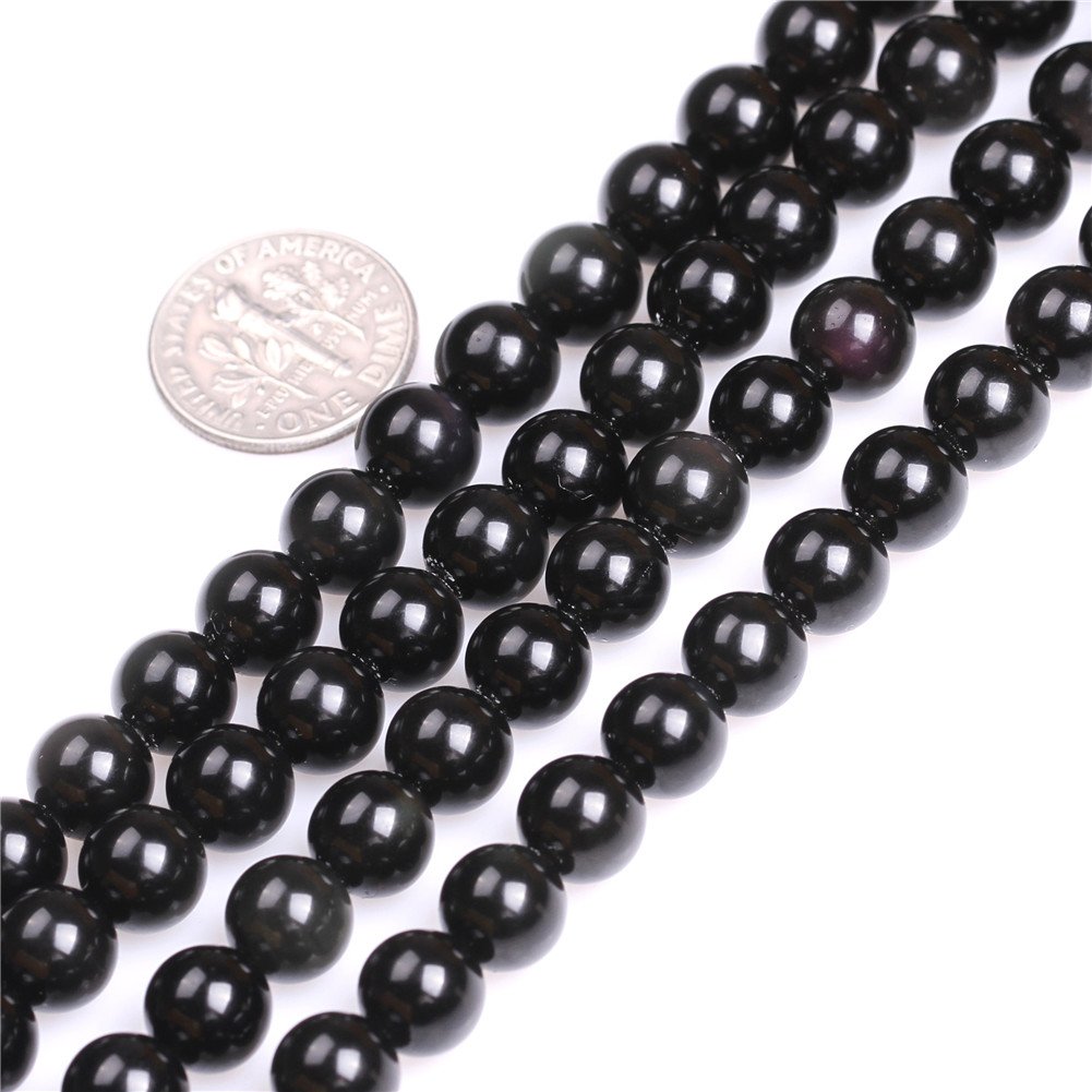 Sweet & Happy Girl's Store 8mm Round Gemstone Black Obsidian Beads Strand 15 Inch Jewellery Making Beads