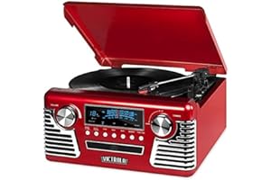 Victrola Haley Retro Bluetooth Record Player & Multimedia Center with Built-in Speakers - 3-Speed Turntable, CD Player, AM/FM Radio, 3.5mm Aux-In, Wireless Music Streaming, Red