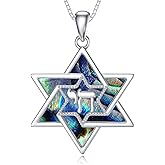 POTOPYY Abalone Star of David Necklace for Women 925 Sterling Silver Jewish Star Necklace Pendant Jewish Jewelry Valentines Day Mothers Day Gifts for Women