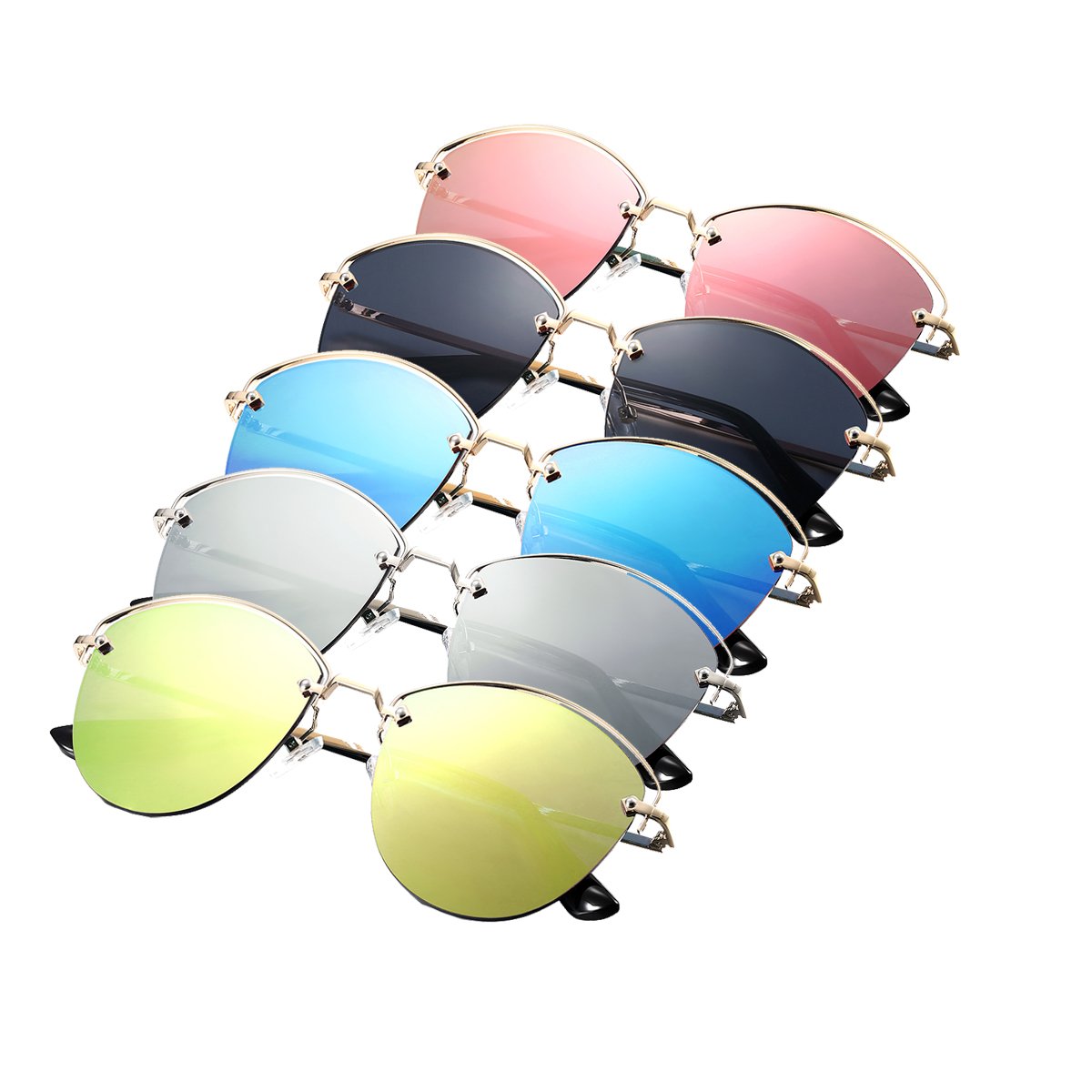 Semi Rimless Polarized Sunglasses Women Copper Frame Oval Shape Mirrored Lens (Pink, 55)