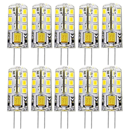Dayker 1.5W G4 LED Bi Pin Bulb Jc Type G4 Base Lightbulb AC/DC 12V Daylight for Under Counter Lighting, Puck Lighting, Ceiling Lighting(10 Pack)
