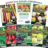 Organic Heirloom Vegetable Garden Seeds - 7 Seed Packets Plus 8 Gardening Guide eBooks, Wildflower Seeds - Non-GMO, No Fillers - Bulk Variety Pack of Tomato, Carrot, Lettuce, Radish, Spinach, Cucumber