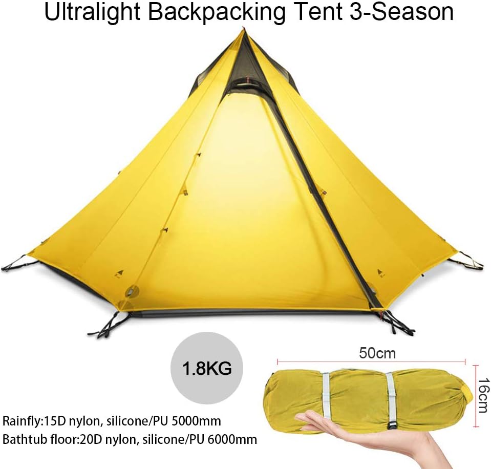 KIKILIVE Ultralight Tent 3-Season Backpacking Tent for 1-Person or 2-Person Camping, New LanShan Outdoor Camping Tent Shelter,Perfect for Camping, Trekking, Kayaking, Climbing, Hiking
