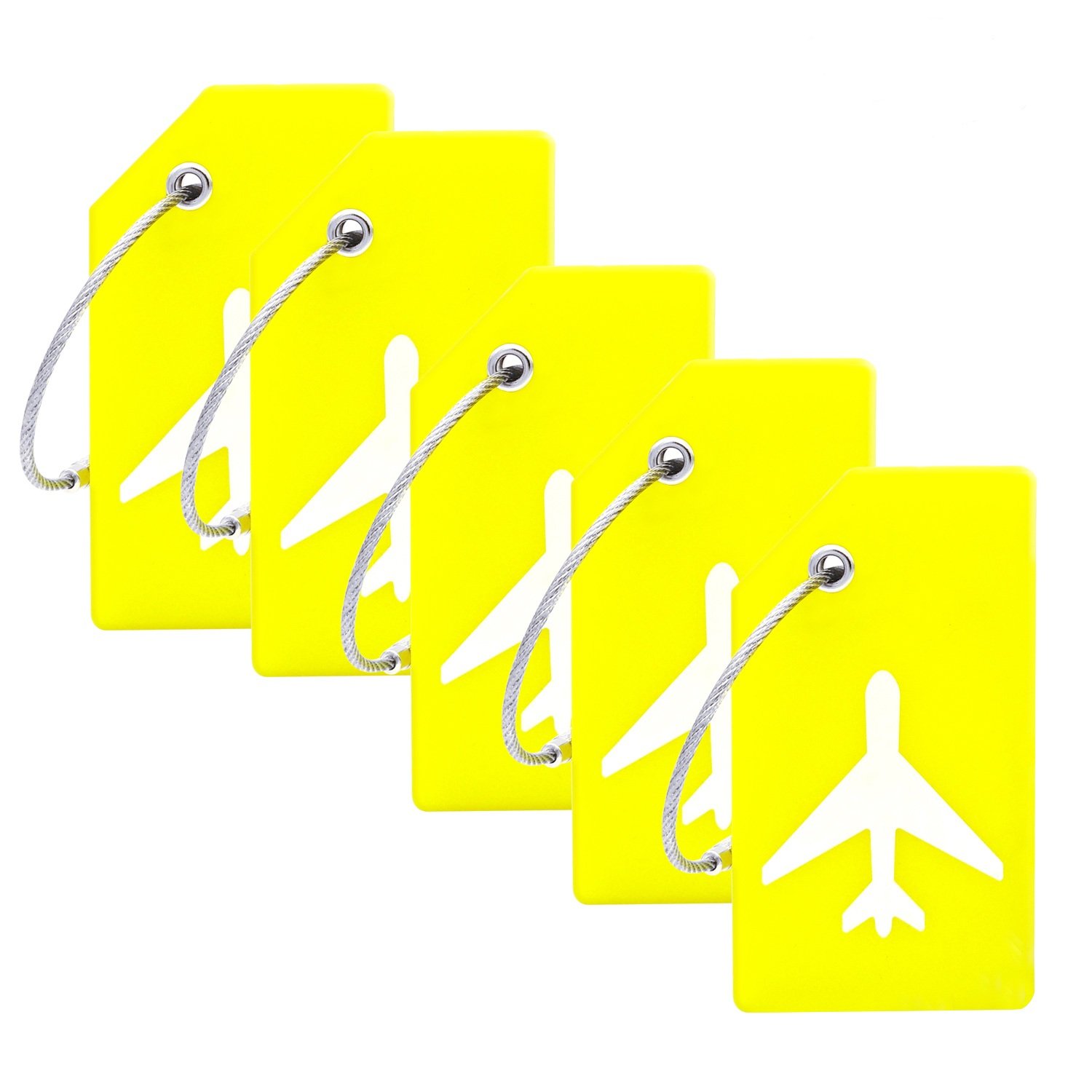 Silicone Luggage Tag with Name ID Card Perfect to Quickly Spot Luggage Suitcase by Ovener (Yellow 5 Pack Tags)