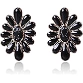 QLYOVWE Bohemian Western Natural Turquoise Geometric Flower Drop Dangle Earrings Statement Cowgirl Ethnic Boho Earrings Ethnic Teardrop Stud Earrings or Women Girls