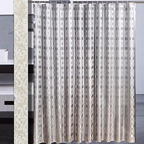 LUXIU HOME Polyester Fabric High Grade Shower Curtain Waterproof mildew-resistant decorated with shiny silver Jacquard Plaid 94x71 inch approx