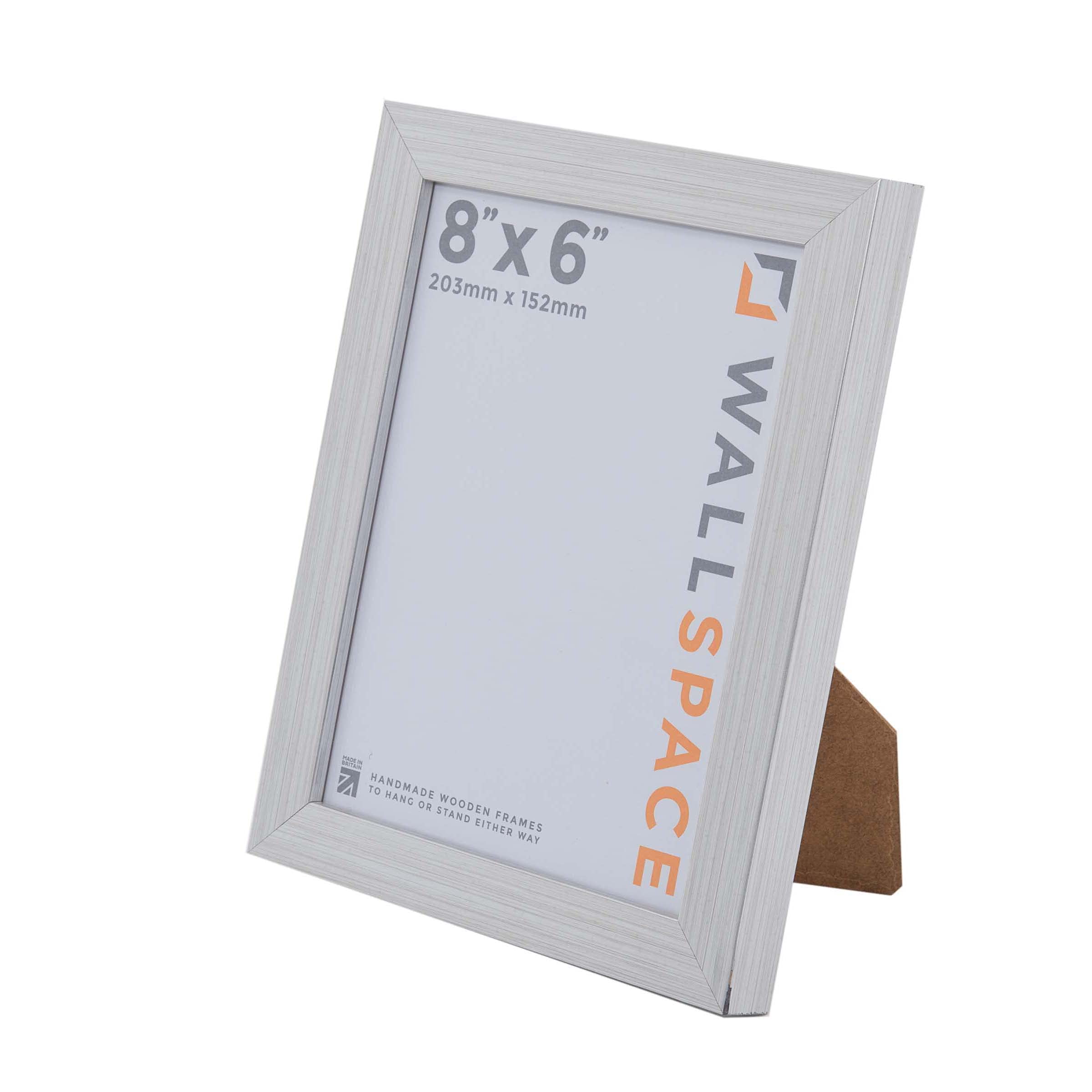Wall Space 8x6 Silver Picture Frame | Silver 6x8 Photo Frame | 8 x 6 inch | 203x152mm | 20.3x15.2cm | Solid Wood Wooden with Real Glass | Handmade in UK