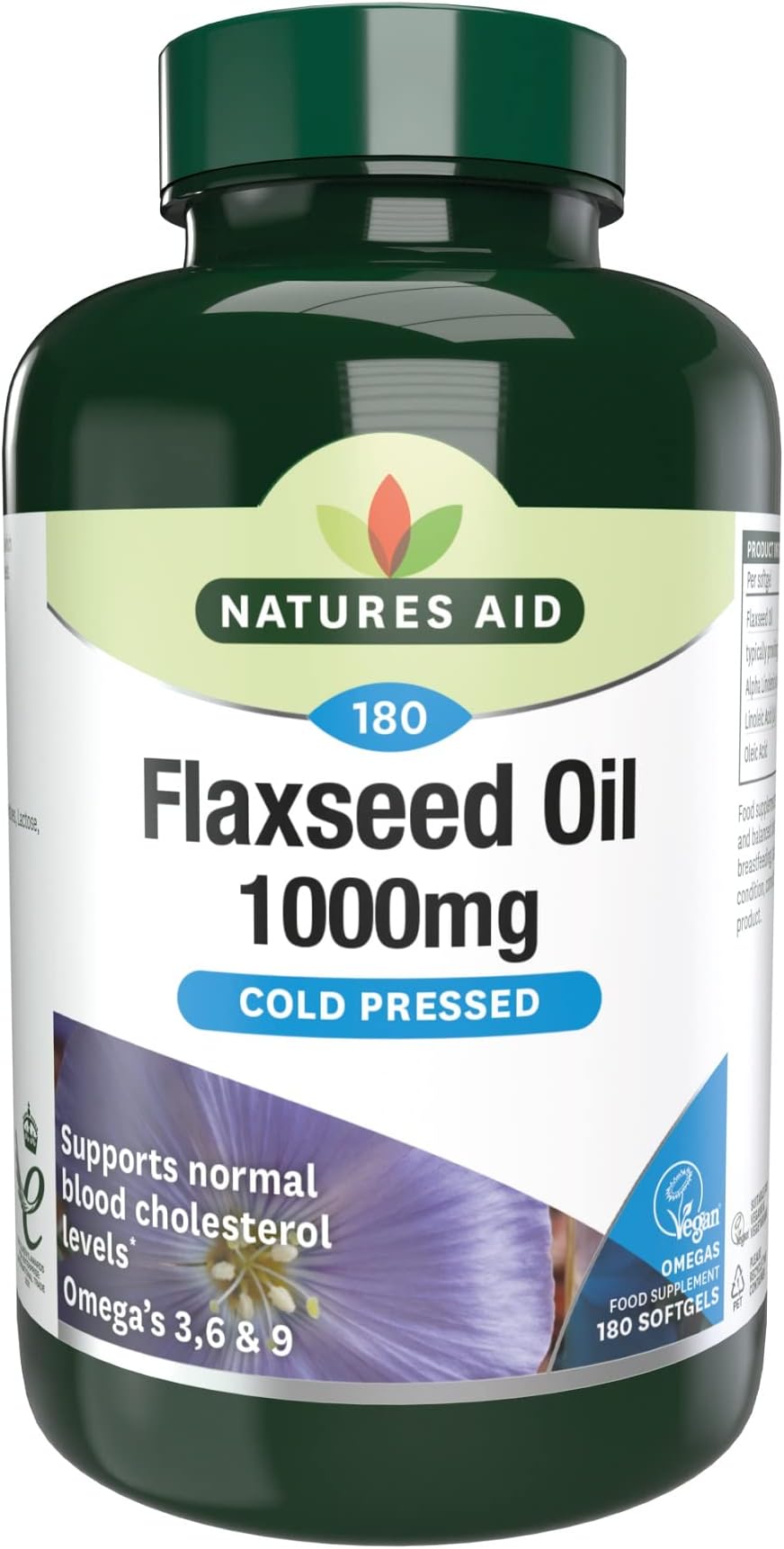 Natures Aid Flaxseed Oil 1000 mg Softgels – Vegan Omega 3 6 9 180