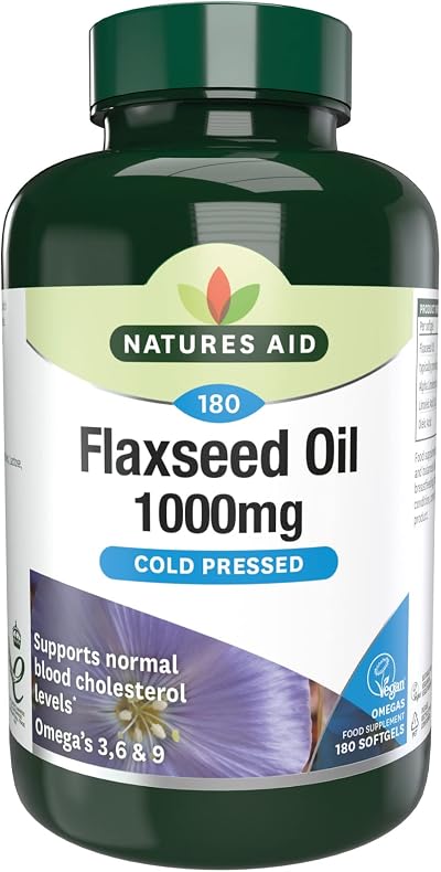 Natures Aid Flaxseed Oil 1000 mg Softgels – Vegan Omega 3 6 9 180