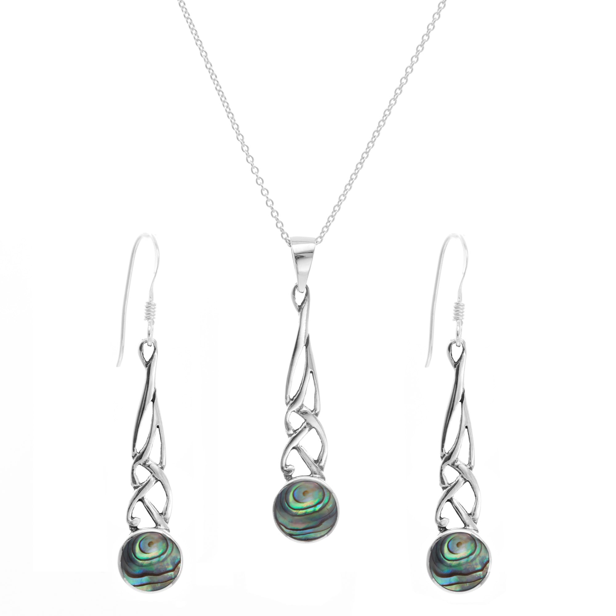 Silverly 18" Celtic Knot 925 Sterling Silver Earrings and Necklace Jewellery Set for Women With Abalone Shell - Birthday Gifts for Her - Bridesmaid Gift - Drop Hypoallergenic Earrings - Mum Necklaces