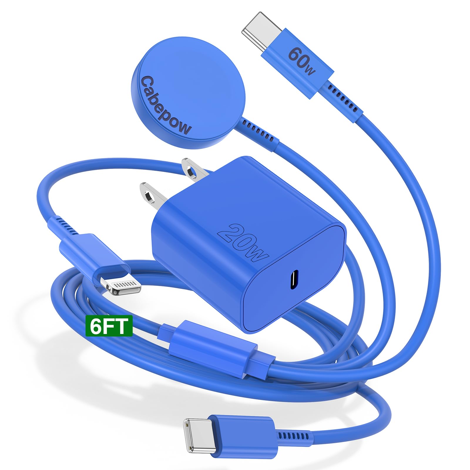 3 in 1 2025 Upgraded Apple Watch Charger, Multiple USB C Cable Magnetic iWatch Charger Fast Charging Cord 6FT for Apple Watch Ultra/SE/SESeries 10/9/8/7/6/5/4/3,iPhone 16 15 14-Blue