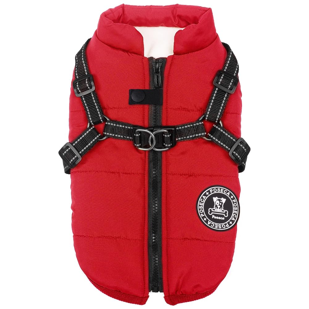 Poseca Dog Coat with Harness,Dog Coats Waterproof,Small Dog Harness Jacket,Puppy Winter Fleece Jackets,Winter Waterproof Coat with Reflective Harness and Zipper for Small Medium Large Dogs — image 1