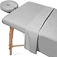 Saloniture 3-Piece Microfiber Massage Table Sheet Set - Premium Facial Bed Cover - Includes Flat and Fitted Sheets with Face 