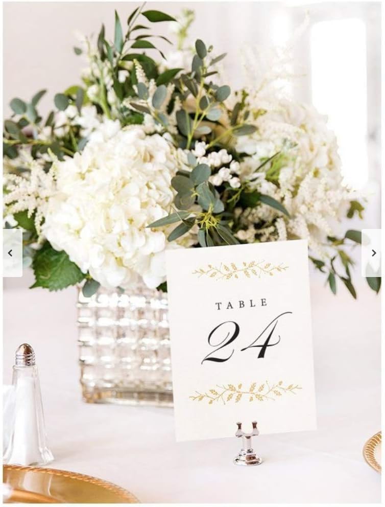 Wedding Table Numbers | Elegant 1-24 Double Sided Pearl White and Gold Table Numbers on Heavy Cardstock with Pearlescent Finish | Includes Mr and Mrs Table Cards and 2 Reserved Table Cards