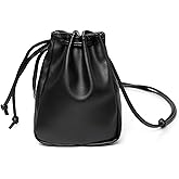 Energather Mini Crossbody Bag, PU Leather Small Crossbody Bags for Women, Drawstring Mini Crossbody Purse for Daily Outings (black)