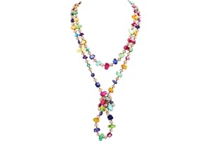 Firstmeet Long Knotted Shell Beaded Necklace Boho Glass Beads Handmade Necklace for Women