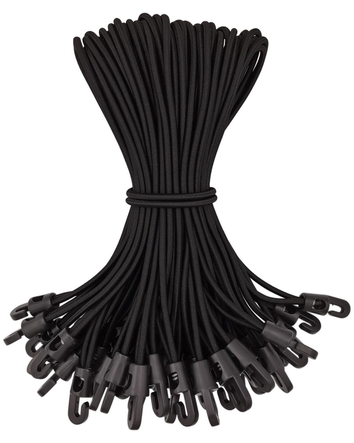 Bungee Cords with Hooks 50 Pcs - 10 Inch Elastic Bungee Ropes with Hooks - Short Tarpaulin Hooks - Small Bungee Rope (Black)