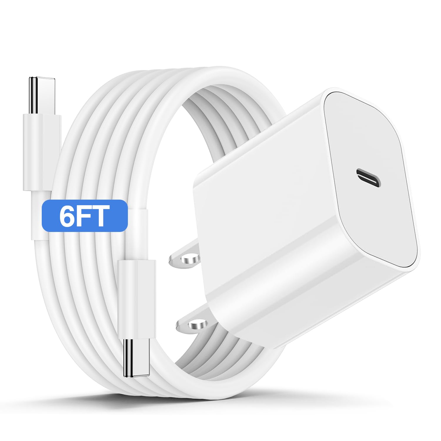 iPhone 17 16 15 Fast Charger and 6ft Type C to C Cable Cord Long, 20W USB C Charging Block Plug for Apple iPhone 17 Pro Max/17 Air/16 Pro/16 Plus/15 Pro/15 Mini/iPad Power Adapter Cube Brick/AirPods